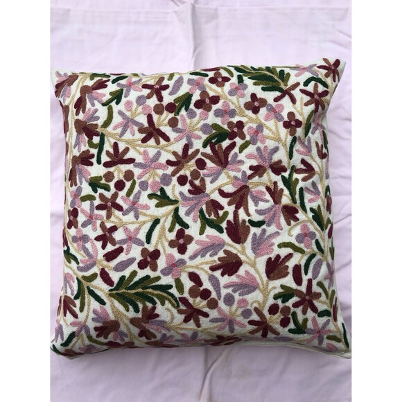 Kashmiri Hand-Embroidered (Crewel) Decorative Pillow/Cushion3 - Picture 1 of 3